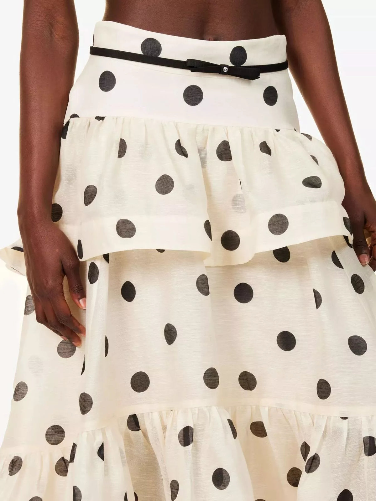 Polka Dot Tiered Ruffle Skirt in Beige