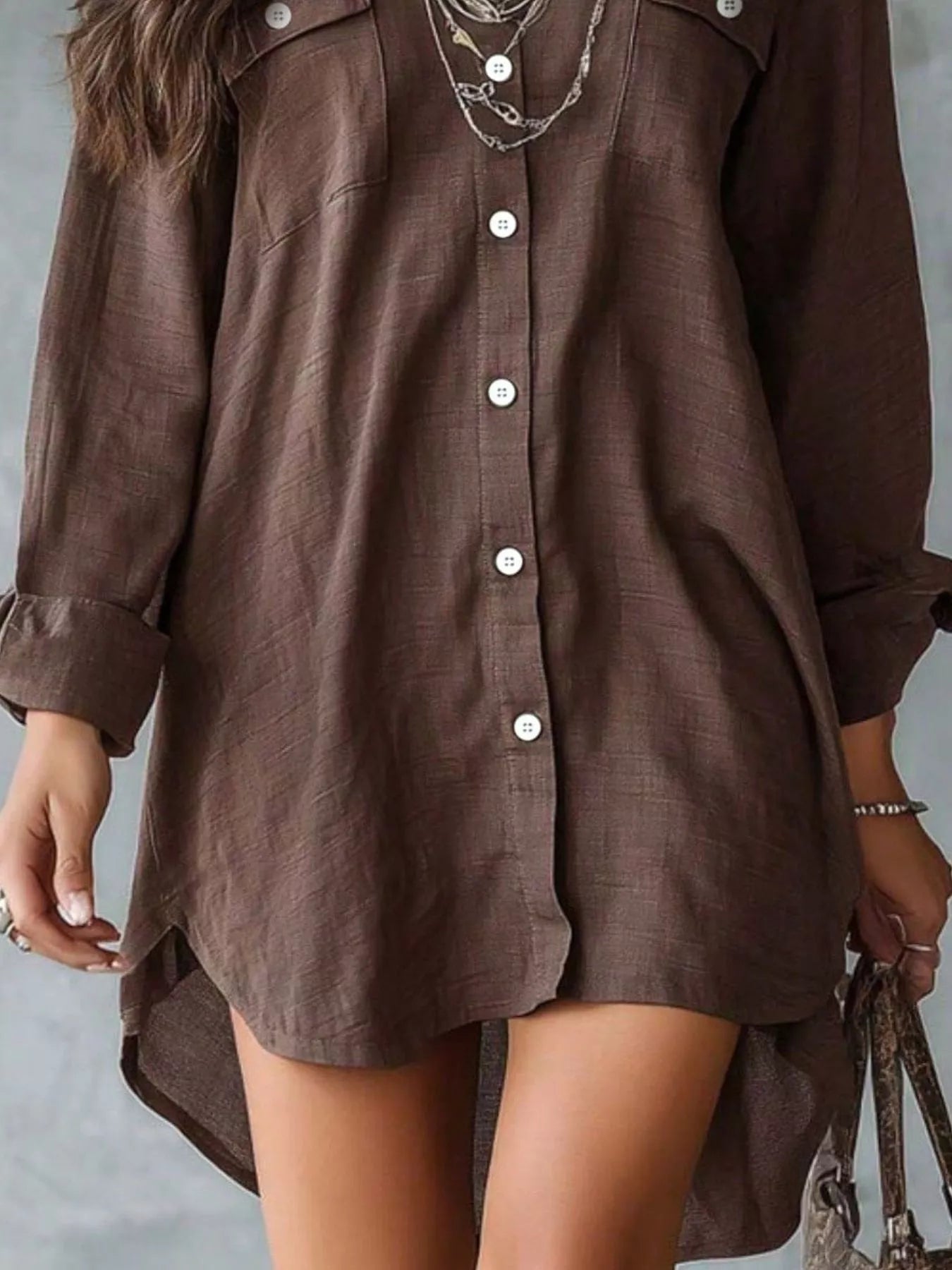 Button-Front Shirt Dress with Pockets