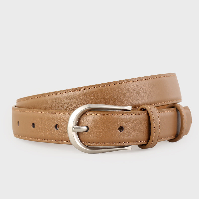 Ilussa Classic Silver Buckle Leather Belt — Coffee