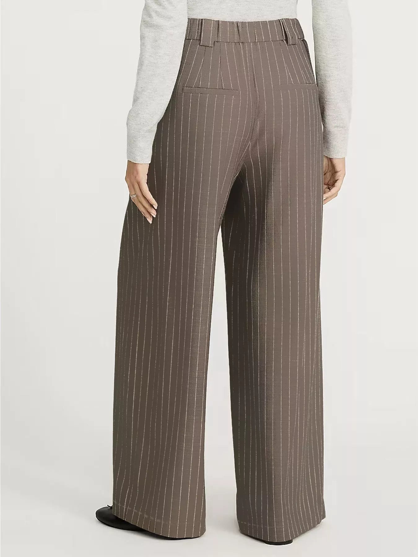 Striped Wide Leg Pants in Beige