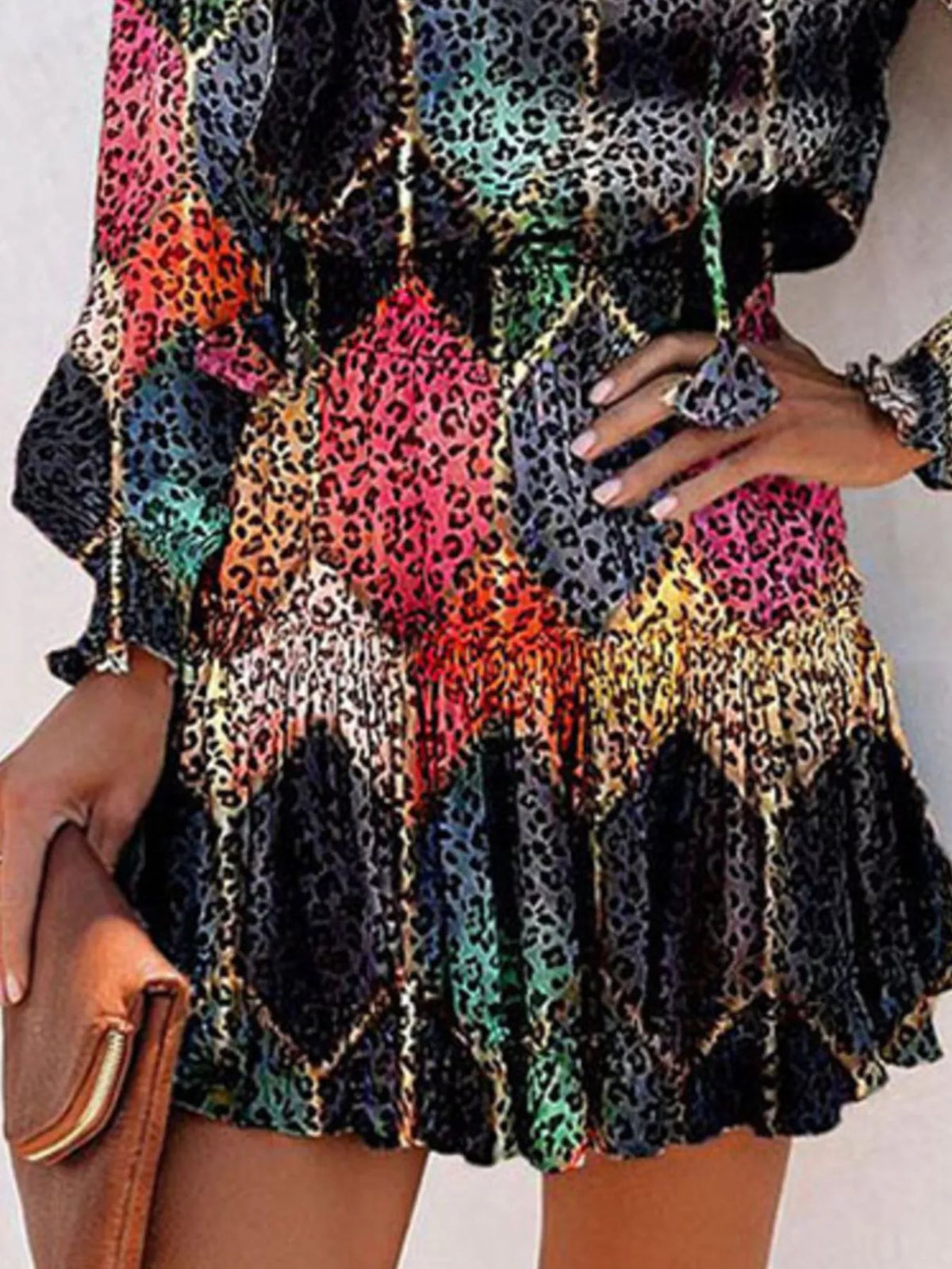 Tie-Neck Lantern Sleeve Dress with Tiered Ruffles