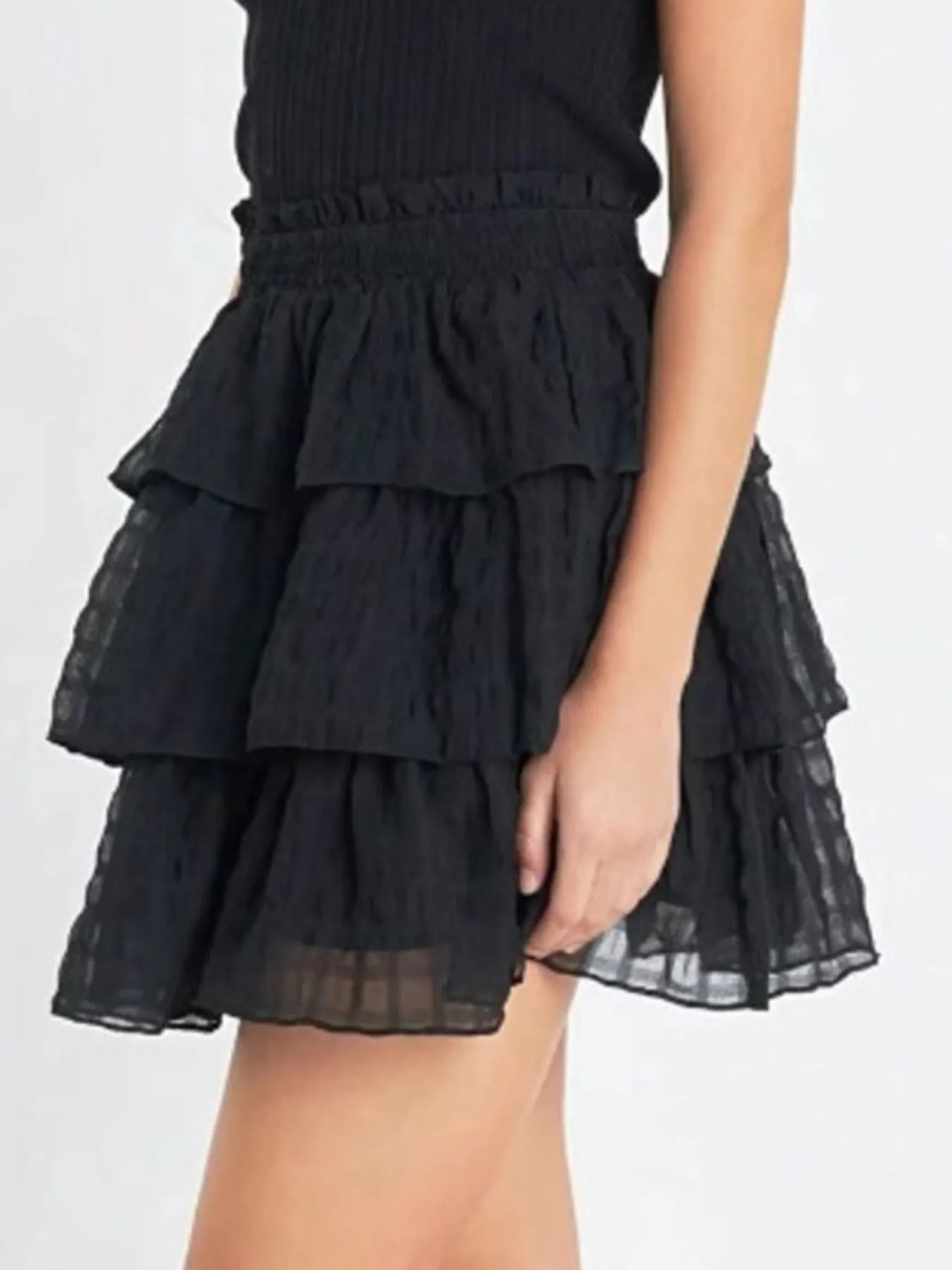 Ruffle Layered Mini Skirt in Black
