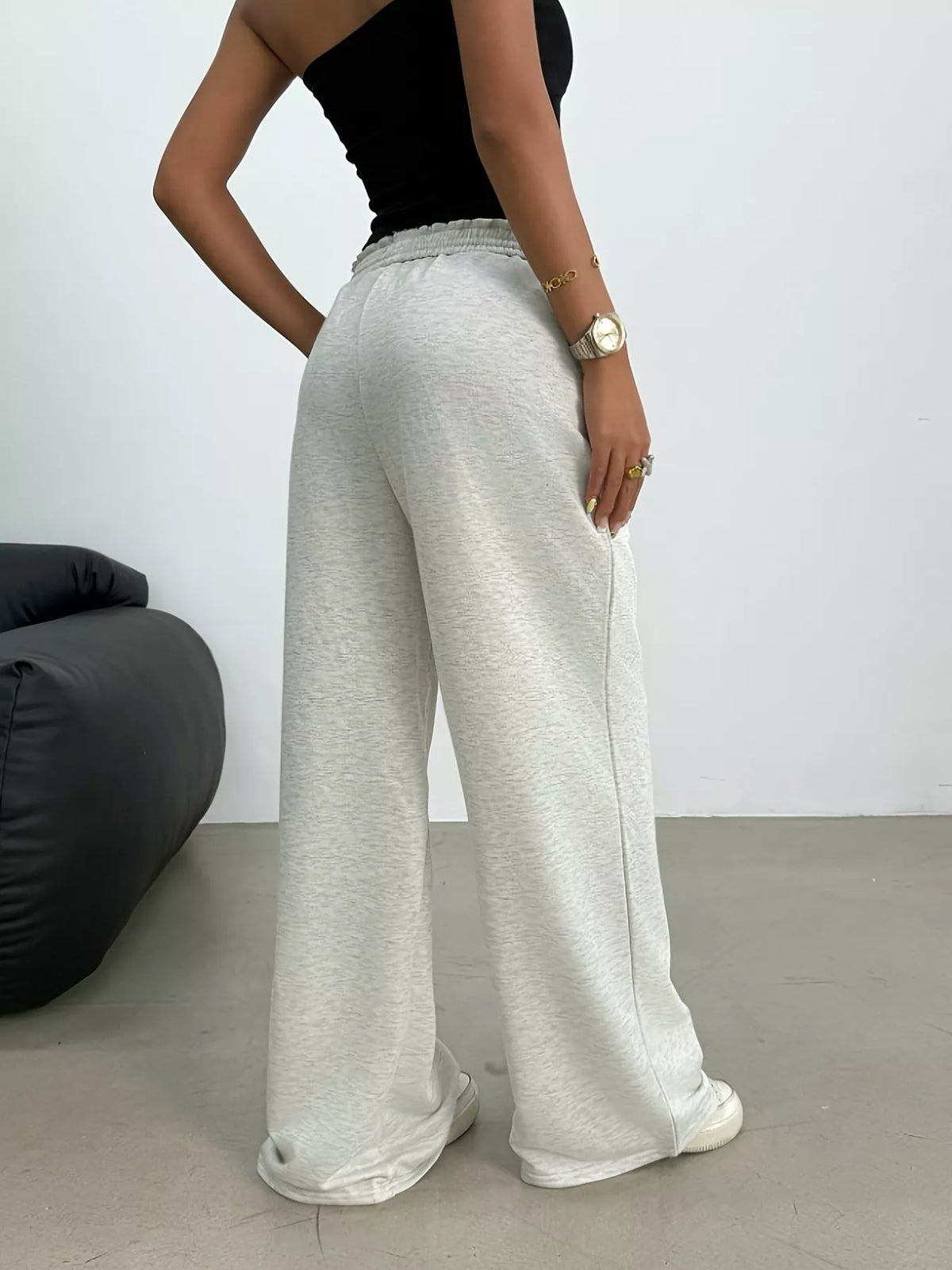 Drawstring Loose Fit Pants in Light Gray