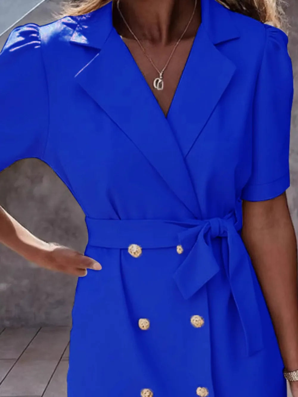 Lapel Collar Tie-Waist Mini Dress by Ease Mee