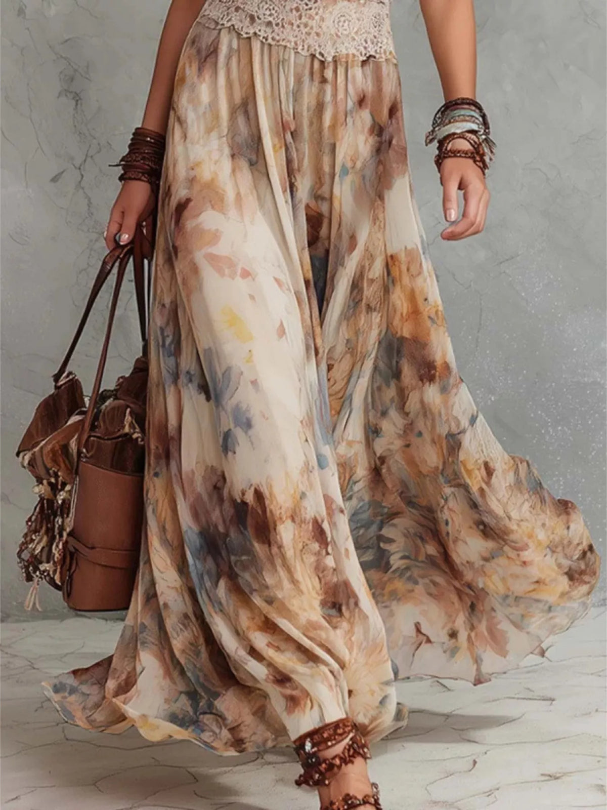 Floral Halter Maxi Dress in Apricot