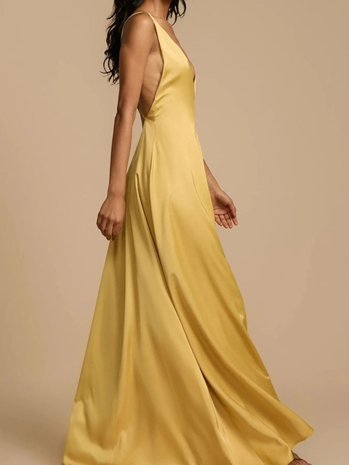 Deep V-Neck Maxi Dress in Gold