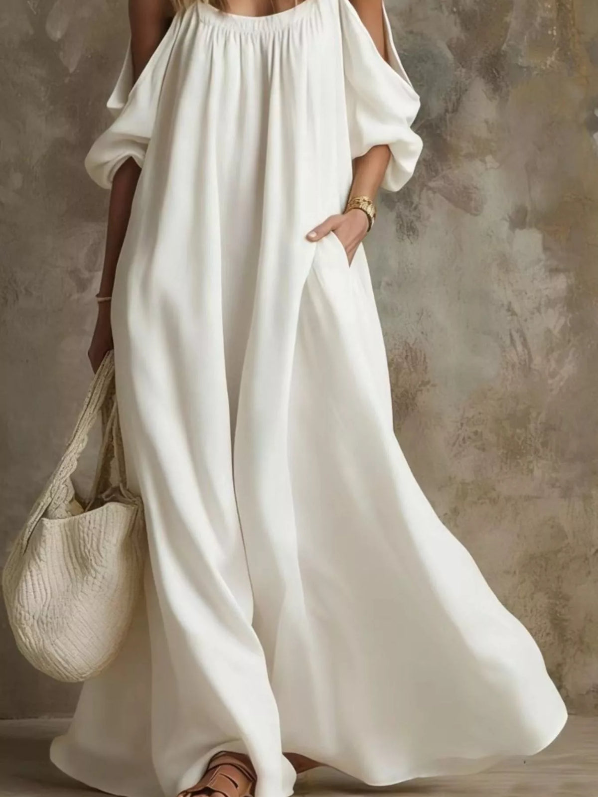 Cold-Shoulder Pocketed Maxi Dress
