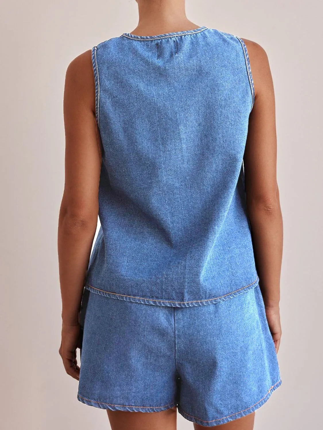 Tie-Front Vest and Shorts Denim Set