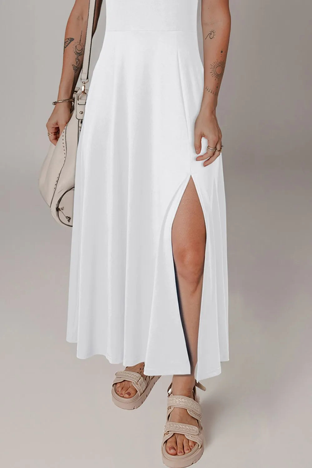 Scoop Neck Wide Strap Dress with Side Slit