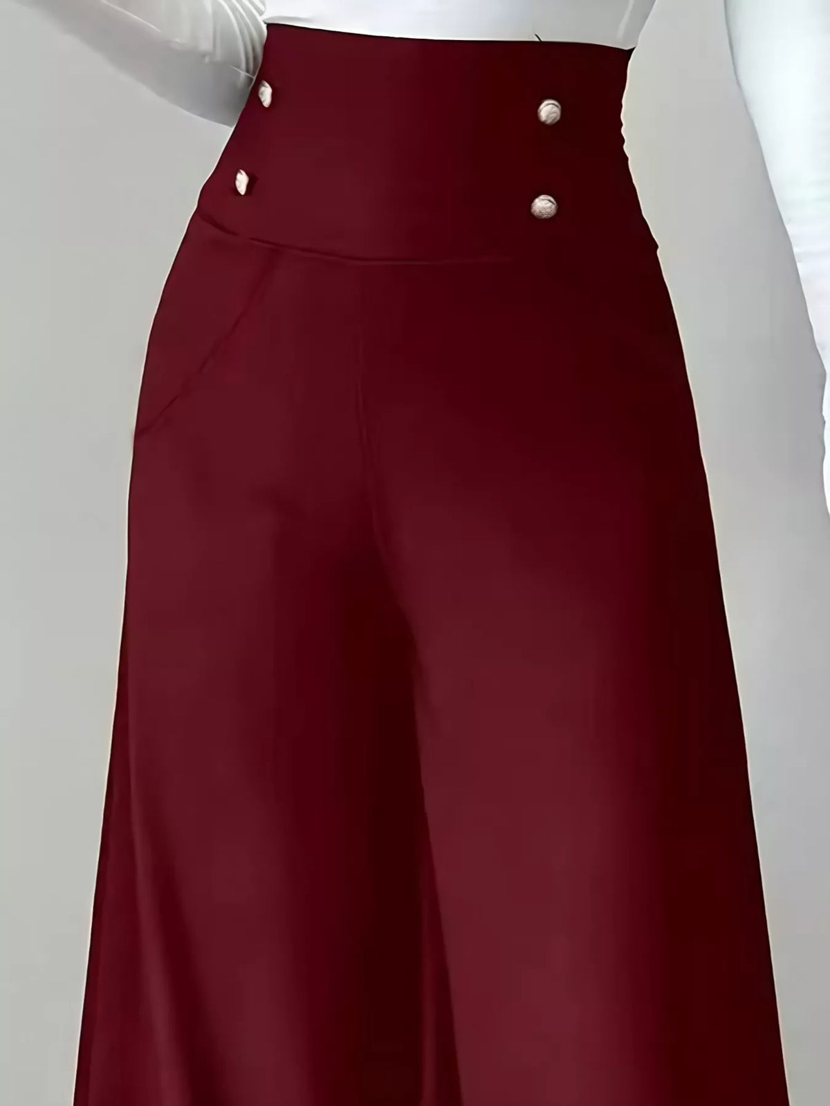 High Waist Wide Leg Pants with Button Detail