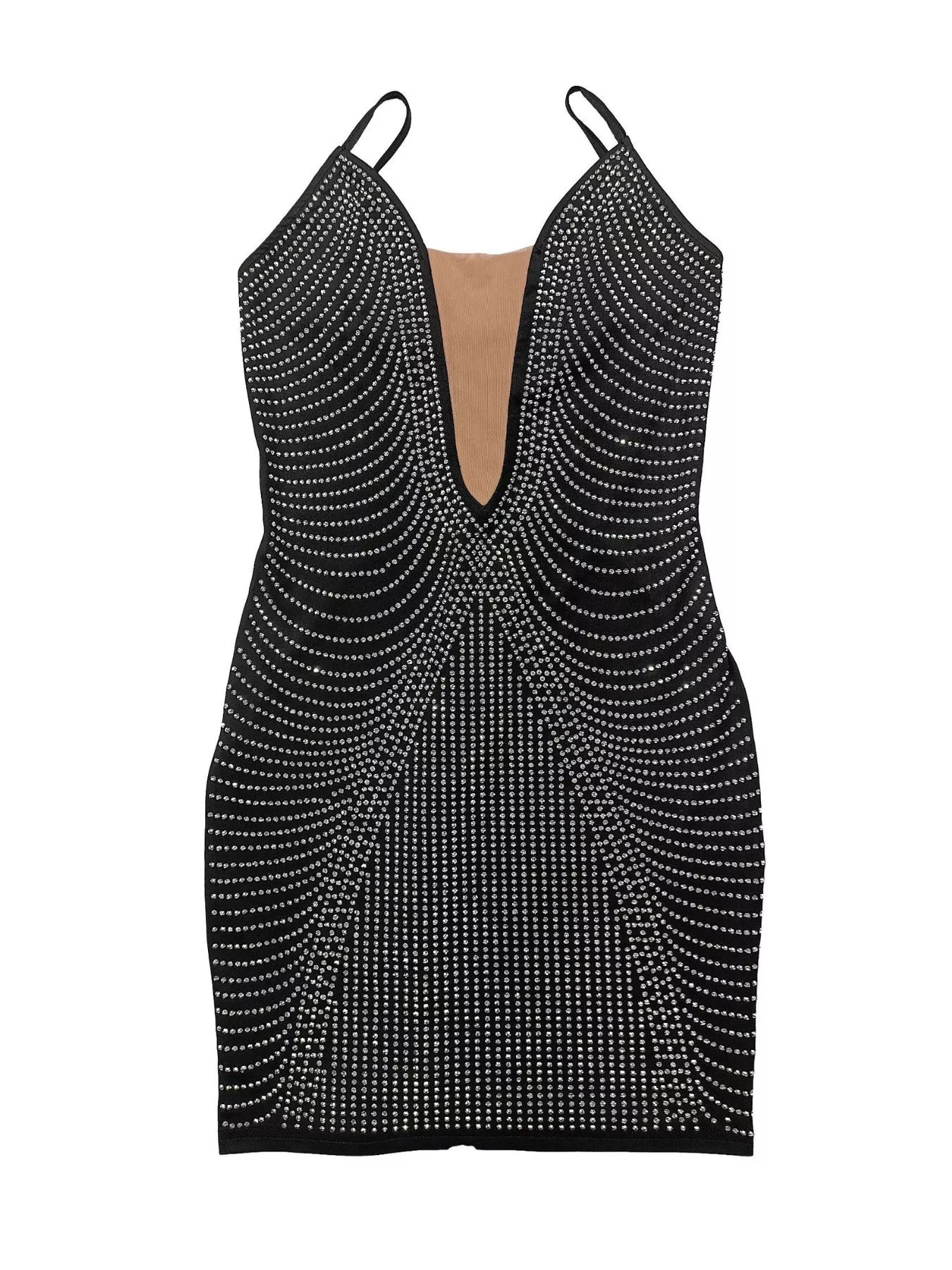 Rhinestone Spaghetti Strap Mini Dress in Black