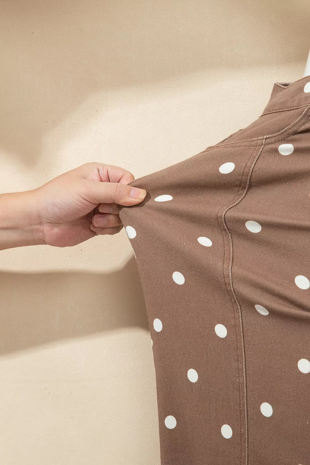 Polka Dot Print Barrel Jeans in Dark Brown