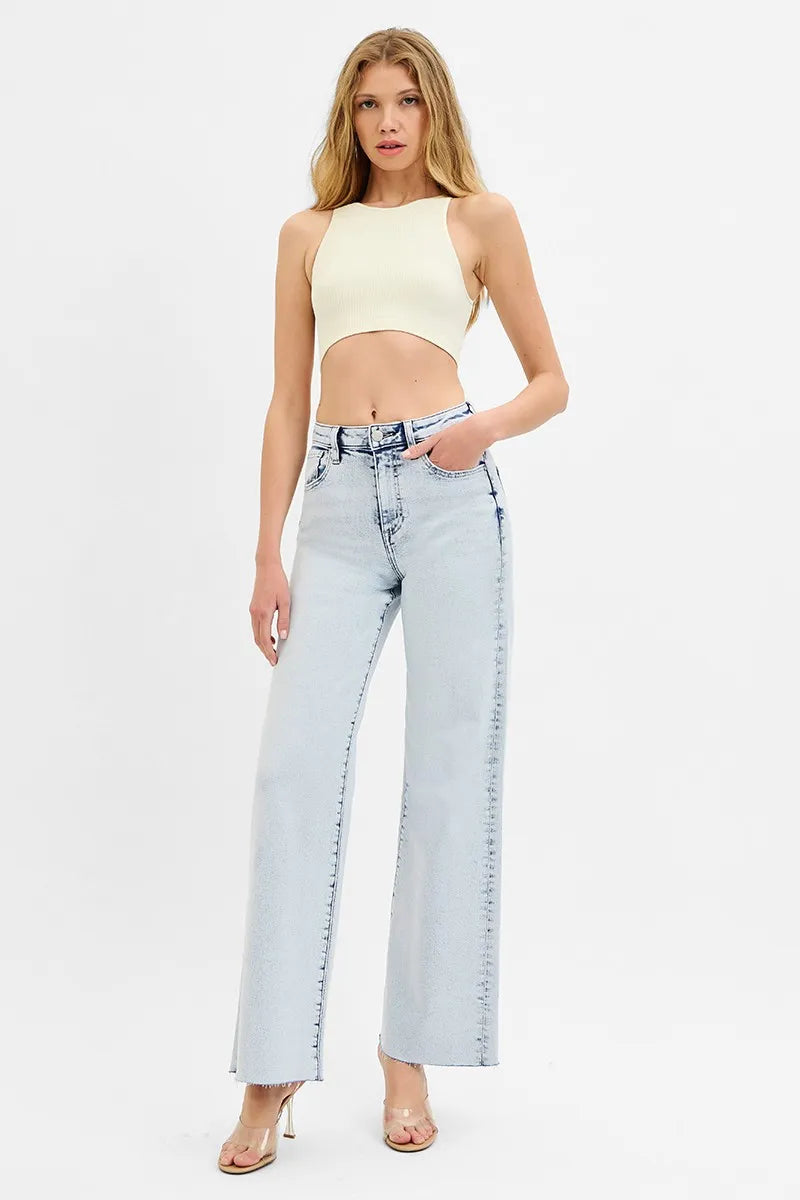 Risen High Rise Wide Leg Jeans in Light Wash