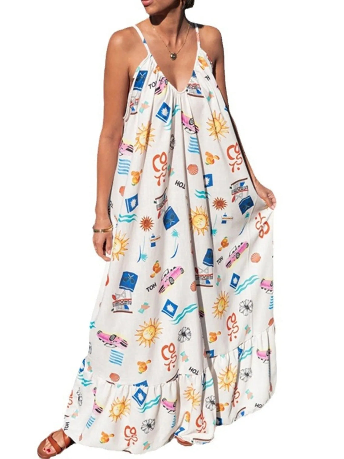 Printed V-Neck Summer Maxi Dress