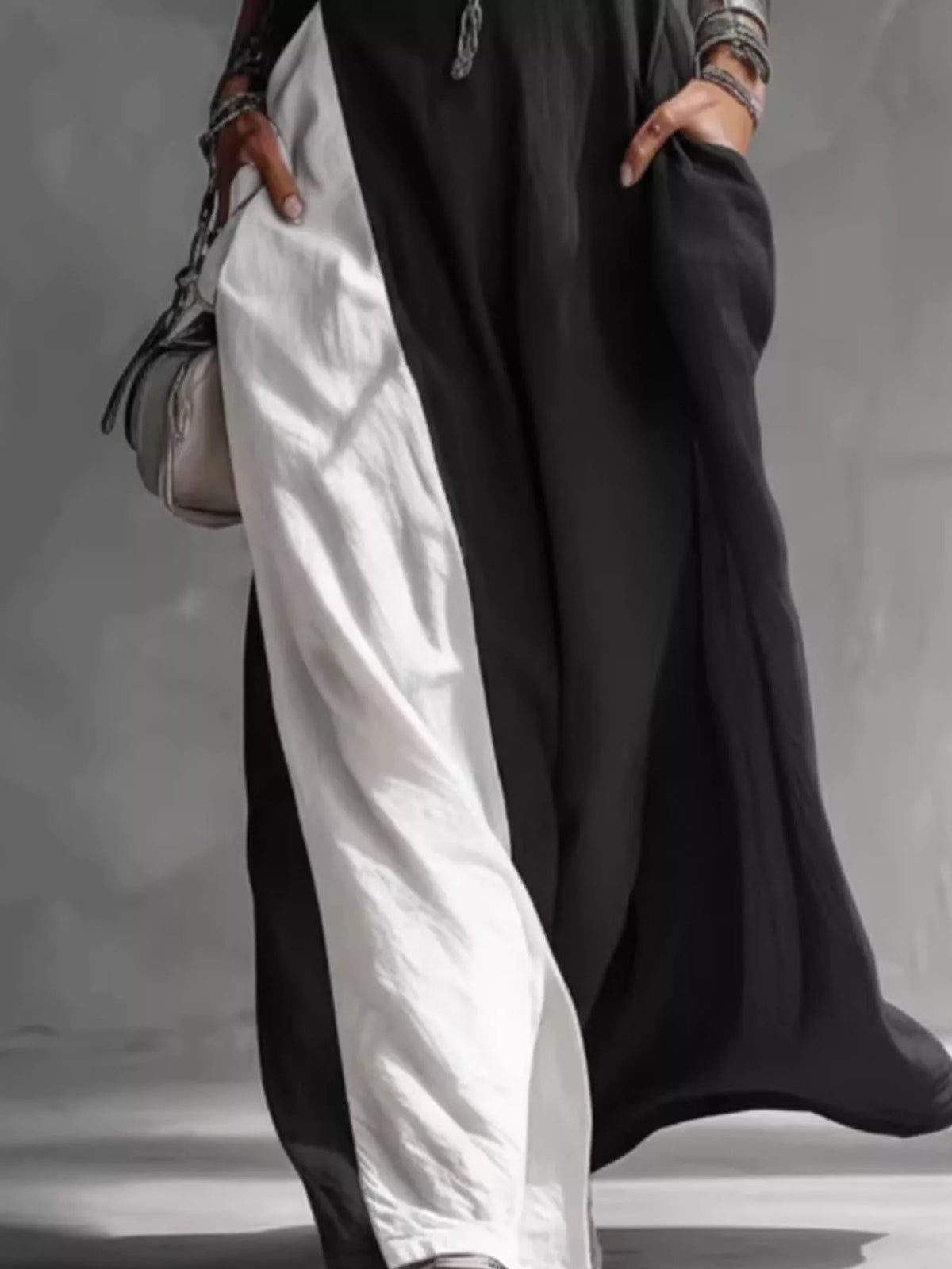 Two-Tone Sleeveless Maxi Dress with Pockets