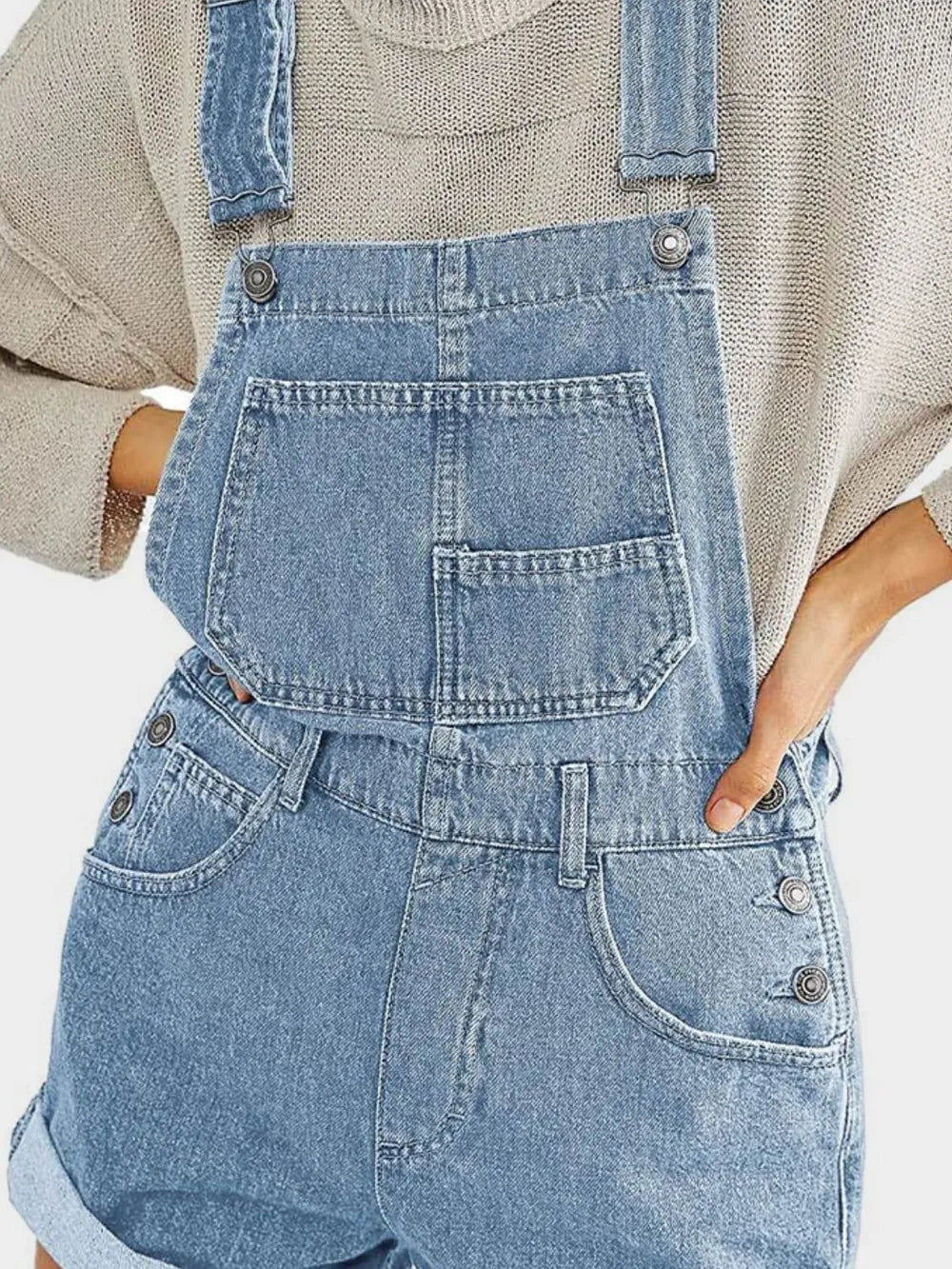 Square Neck Wide Strap Denim Overalls in Light Wash by Dreamy Drapes