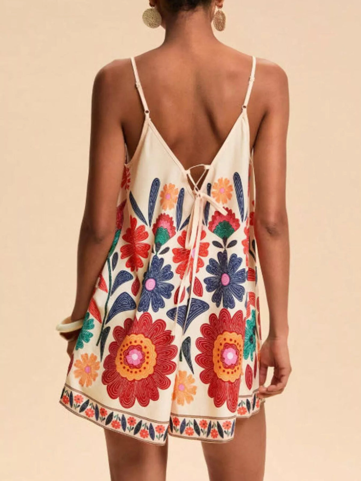 Floral Print Tied Romper in Red