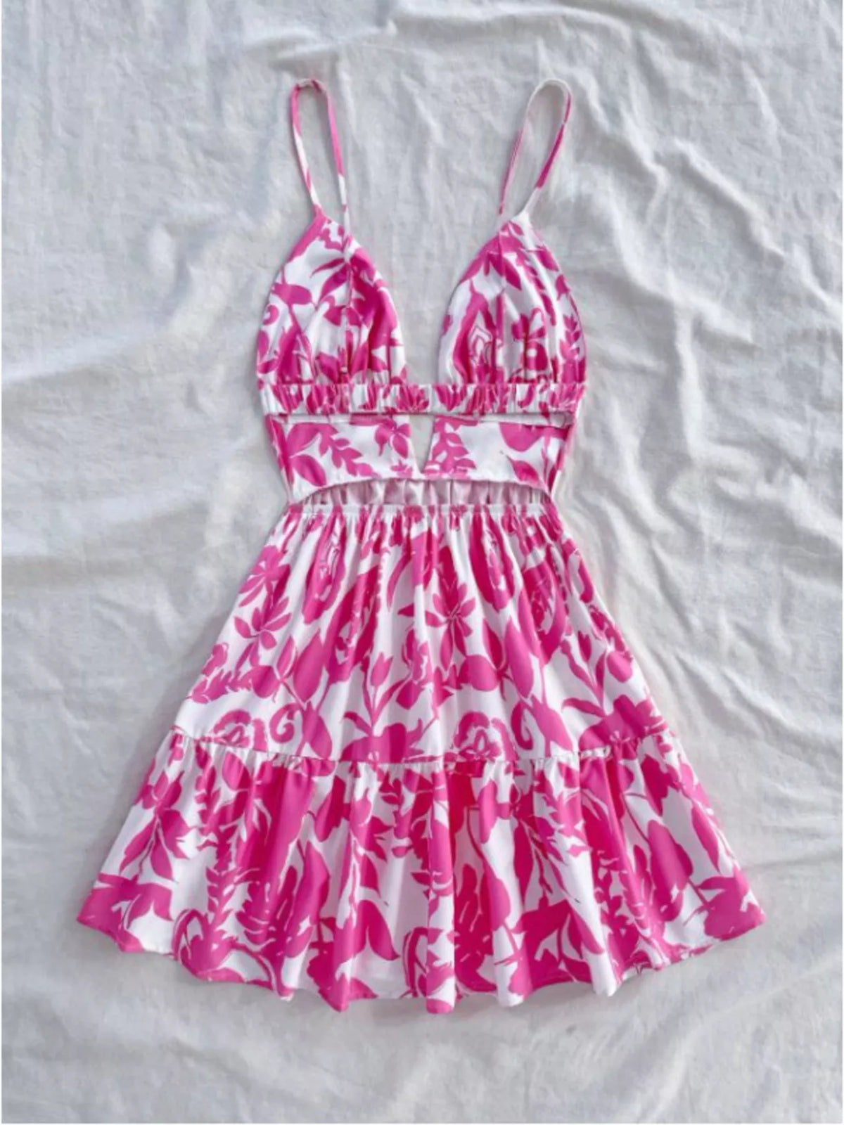 Floral Cutout Mini Dress in Fuchsia Pink