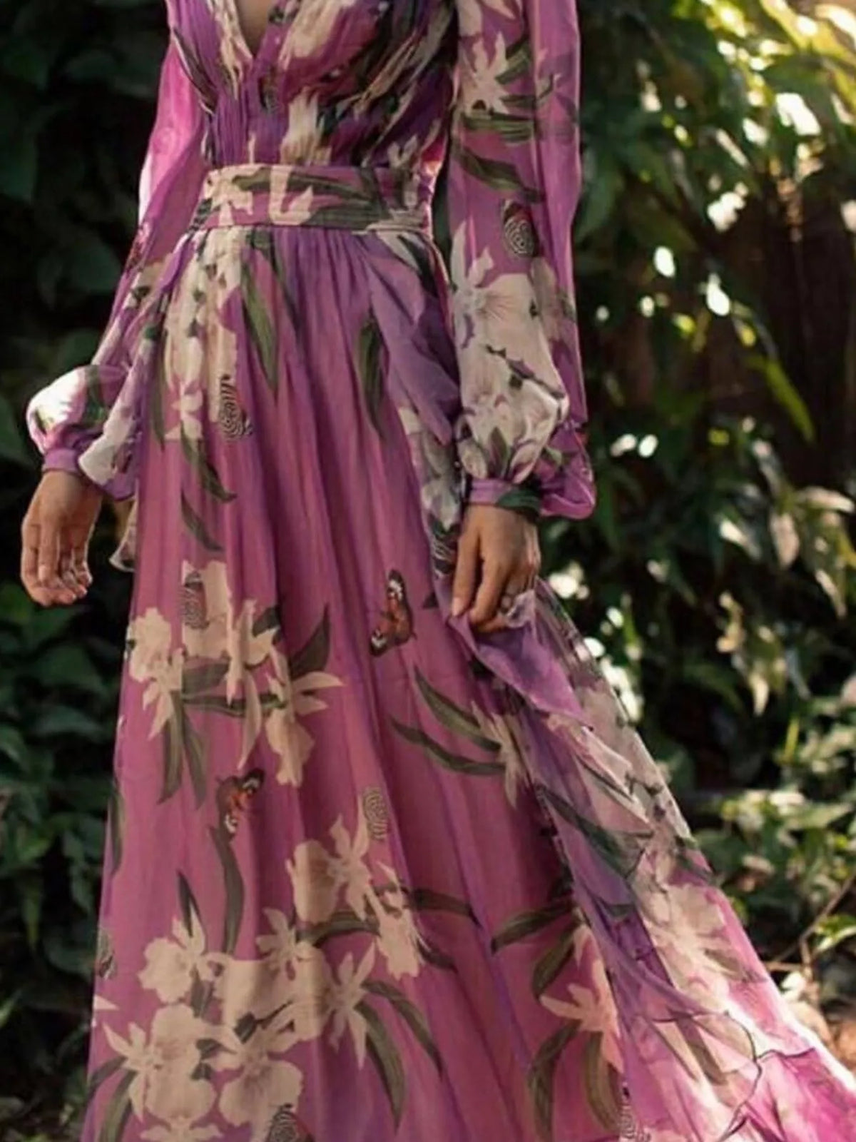 Floral Print Long Sleeve Maxi Dress in Purple