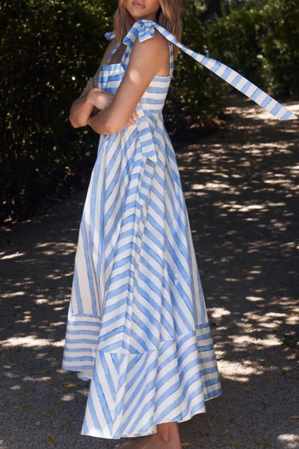 Striped Square Neck Dress in Blue
