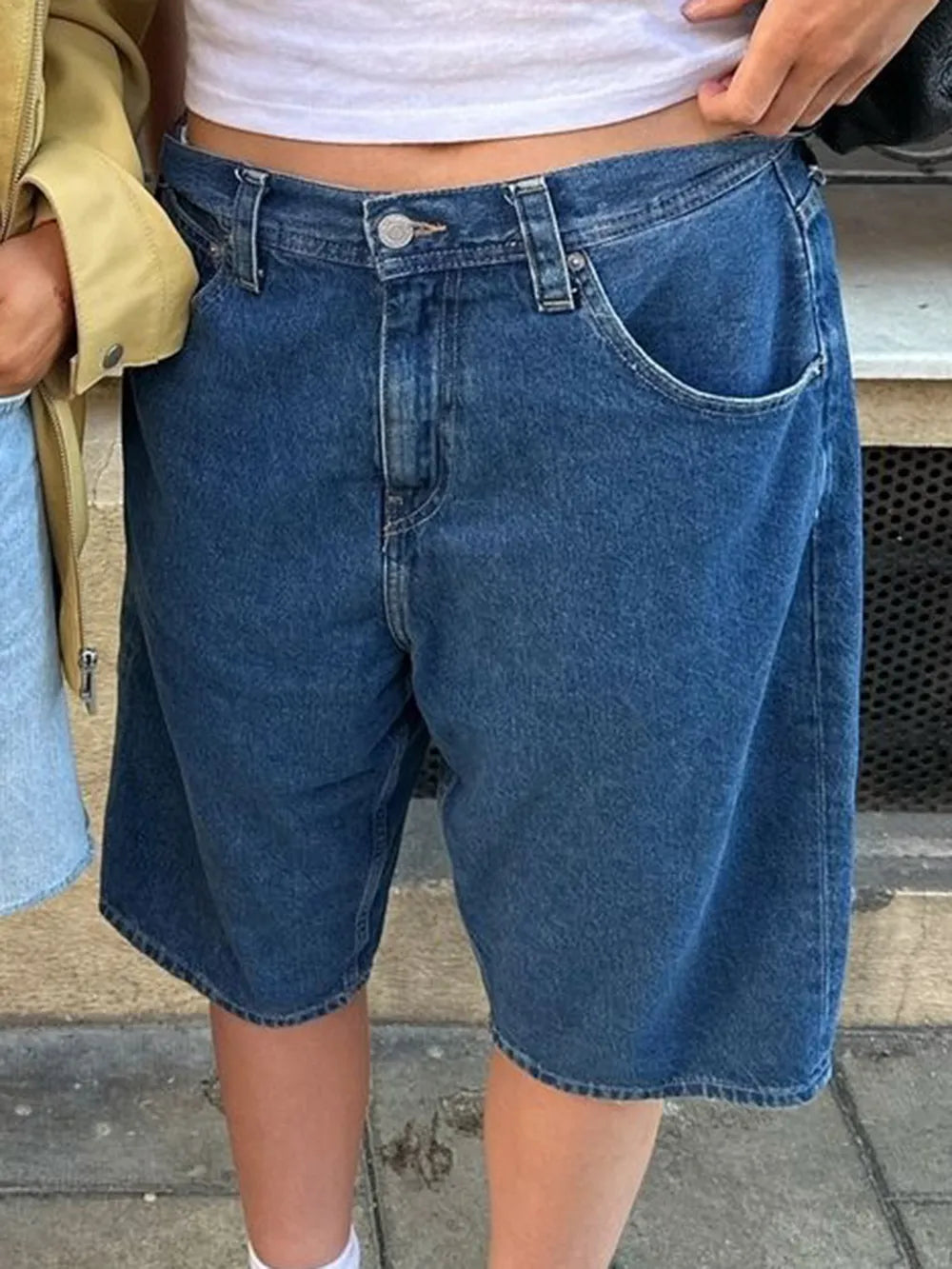 High Waist Denim Shorts in Dusty Blue or Navy by Y.Y@Denim