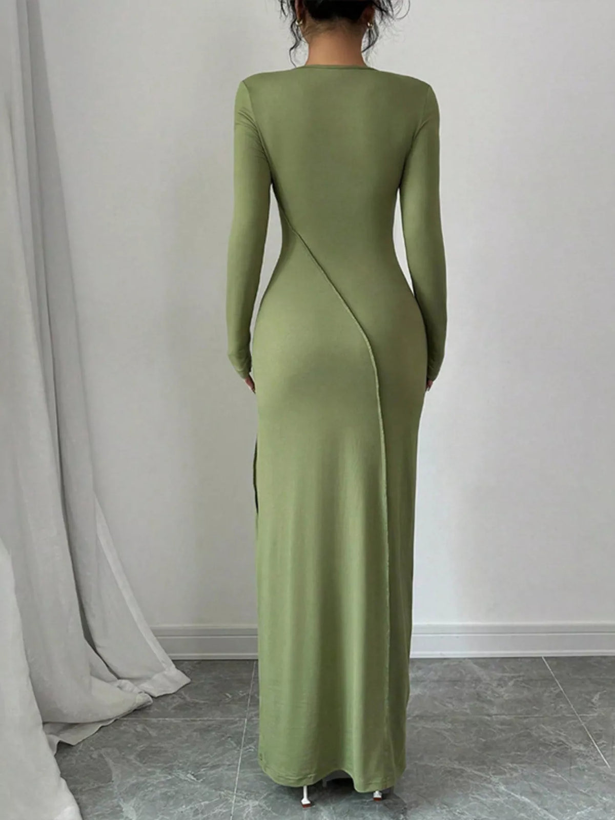 Exposed Seam Long Sleeve Maxi Dress in Green by Calliope