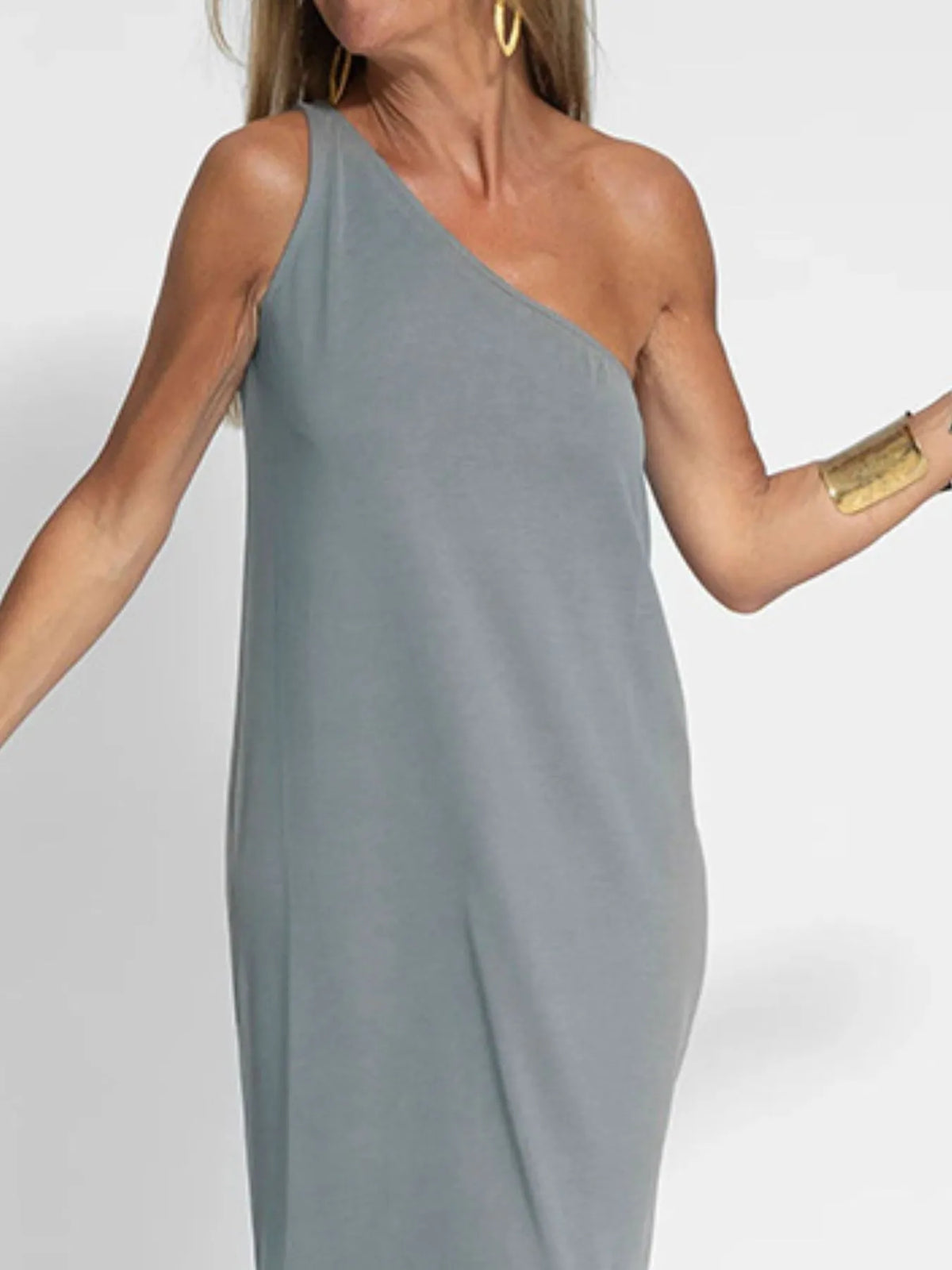 One-Shoulder Slit Maxi Dress in Grey