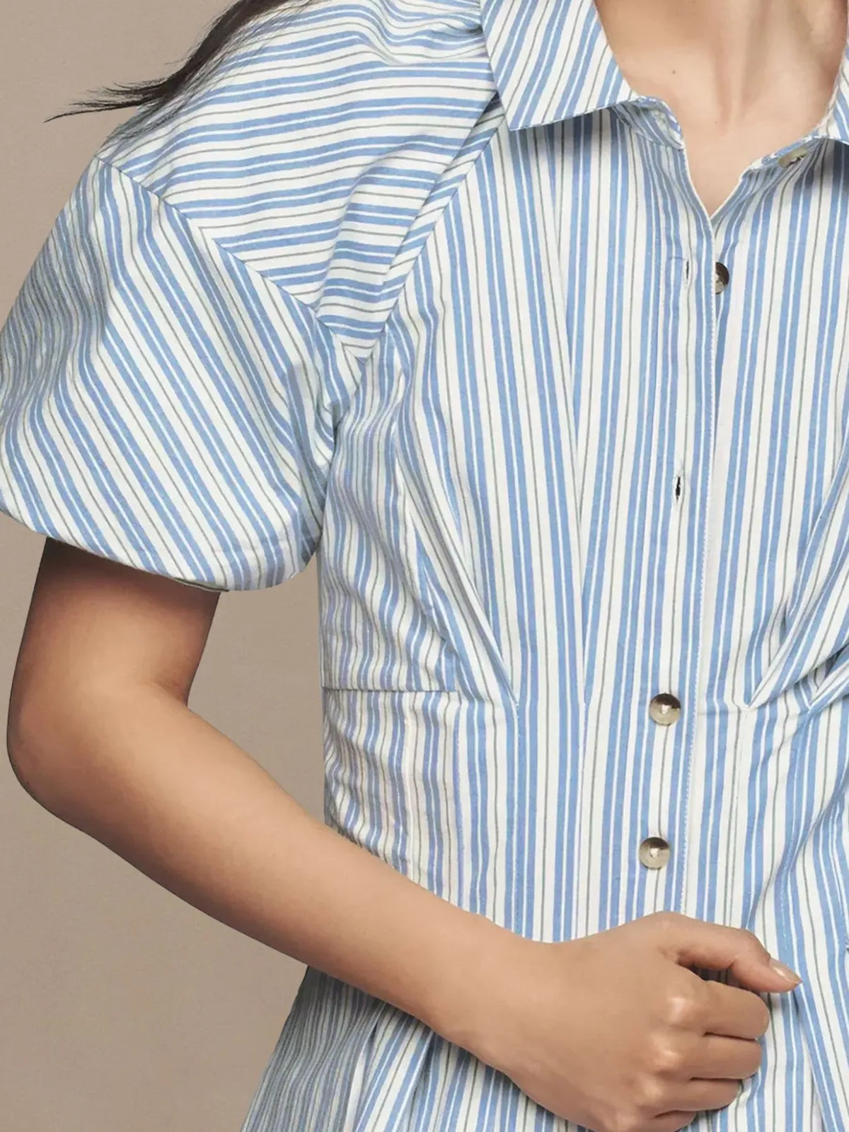 Striped Button-Front Shirt Dress in Azure Blue
