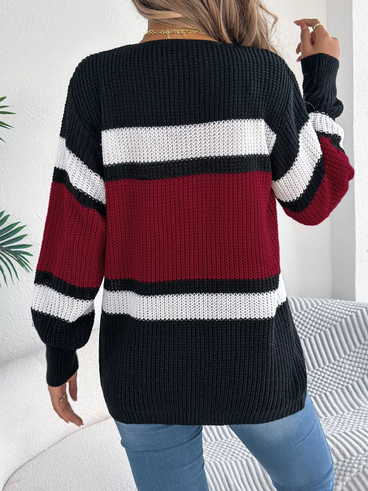 Color Block Open Front Knit Cardigan by Clise