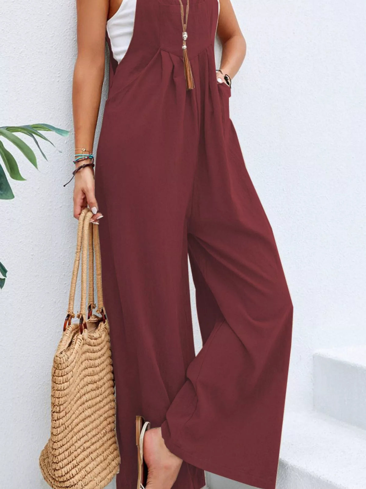 Casual Wide-Leg Overalls with Pockets