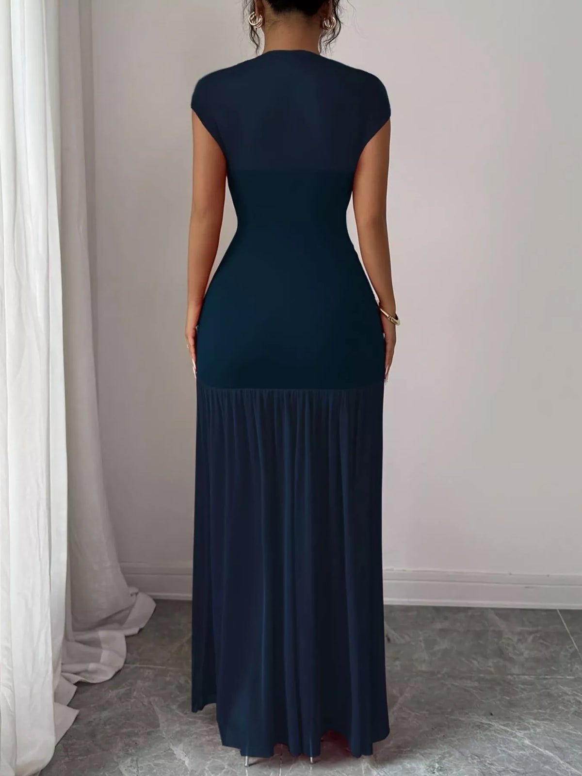Ruched Bodycon Maxi Dress in Navy
