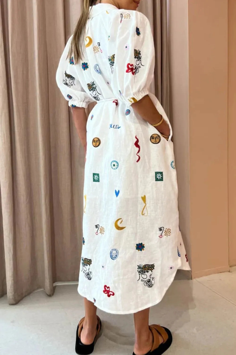 Button-Up Midi Shirt Dress in White