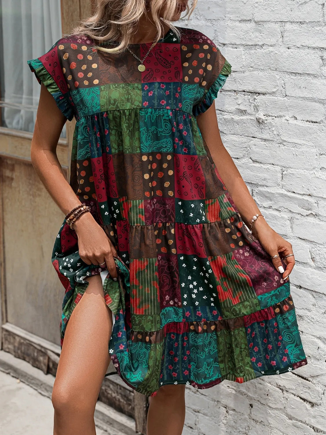 Burgundy Color Block Mini Dress