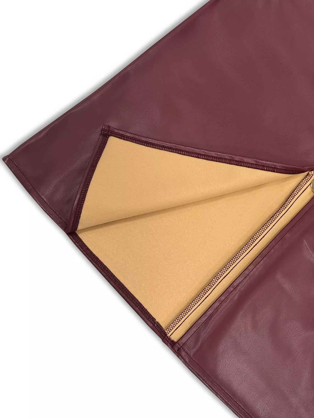 Zip-Front Button Detail Midi Skirt in Burgundy