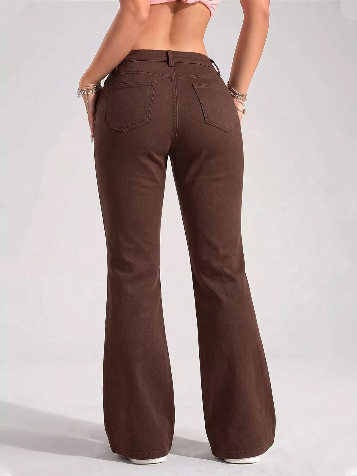High-Waisted Flare Leg Jeans in Brown