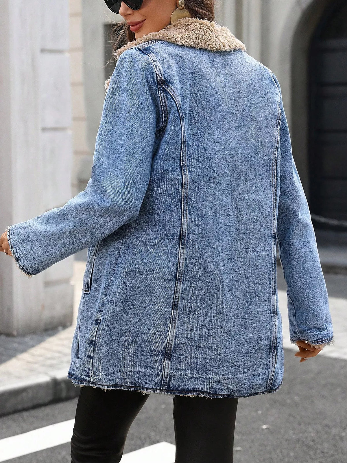 Acid Wash Sherpa-Lined Denim Jacket in Blue