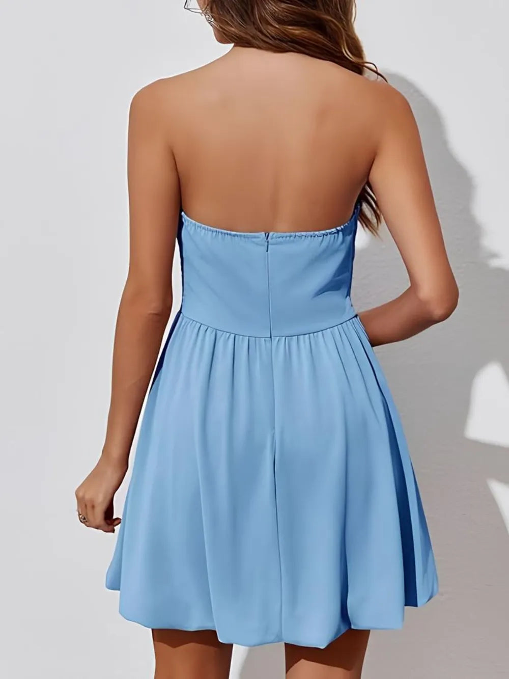 Ruched Tube Mini Dress in Light Blue