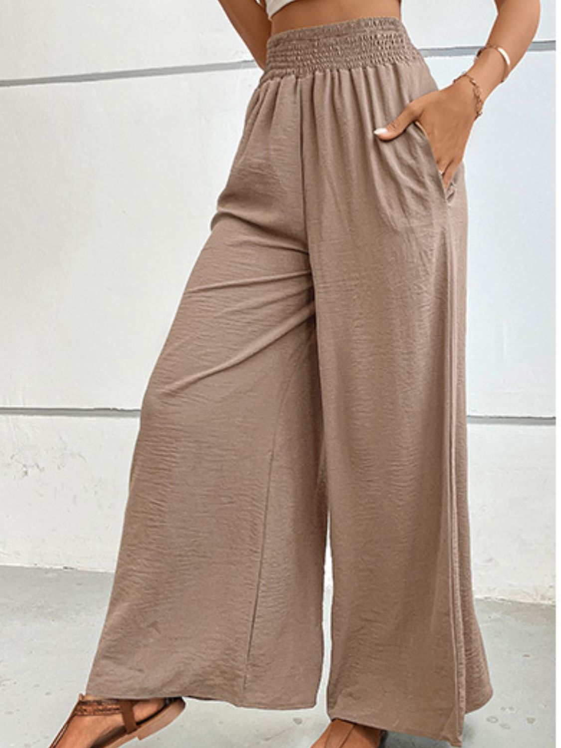 Wide Waistband Relaxed Fit Long Pants