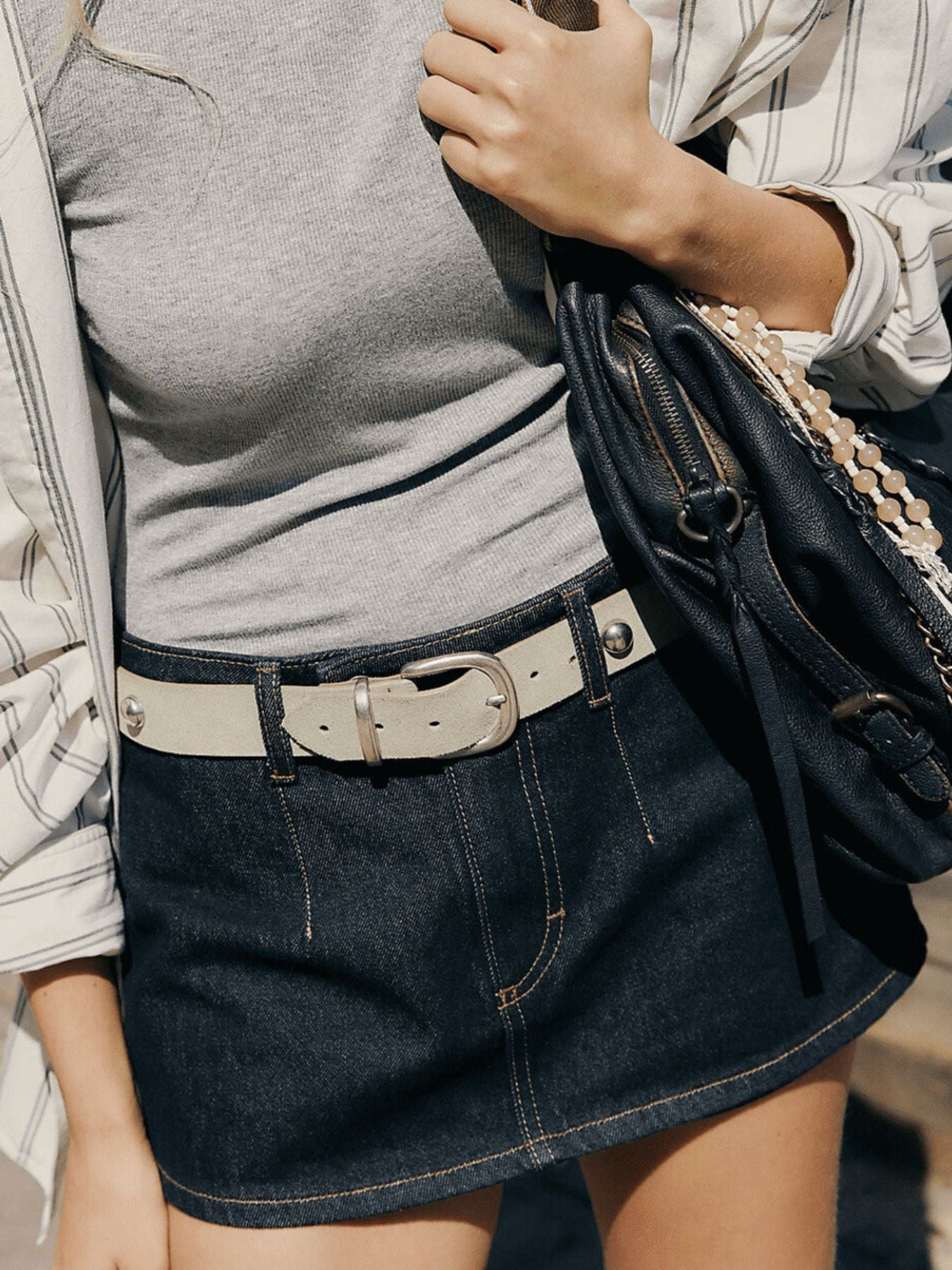 Classic Wash Denim Mini Skort by Dreamy Drapes