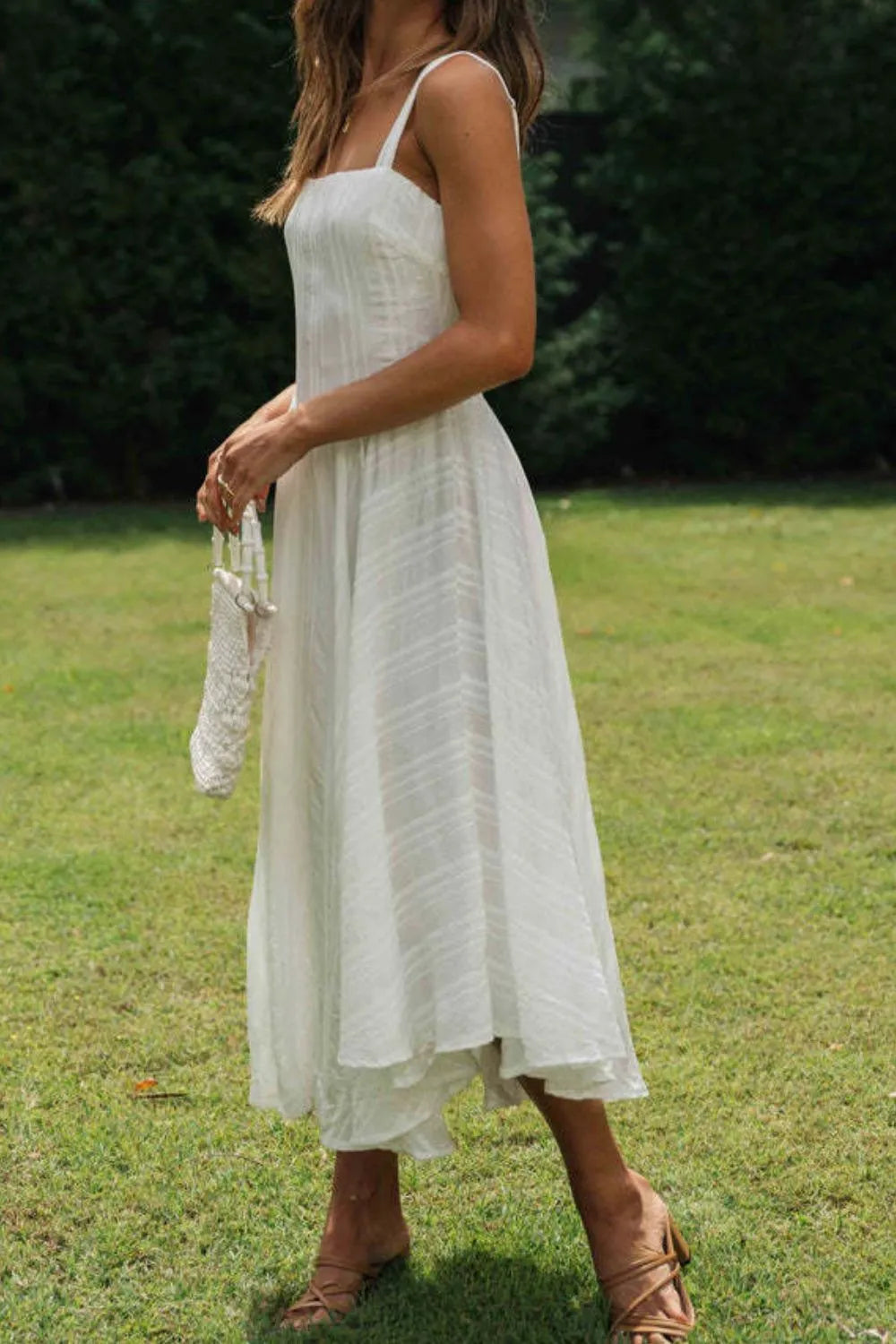 Square Neck Midi Cami Dress in White