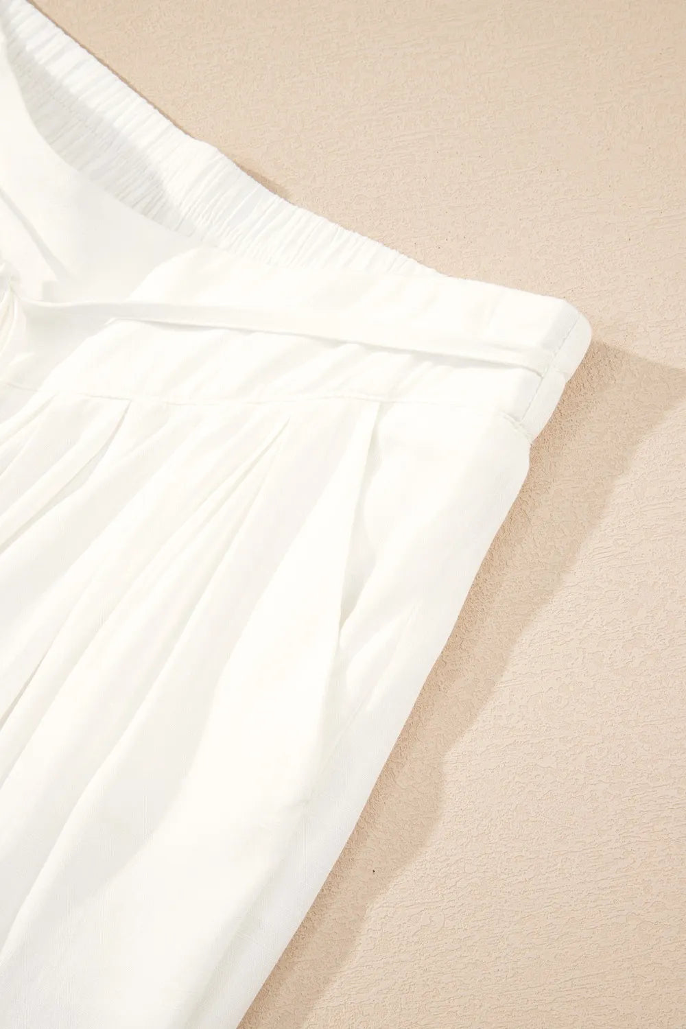 Flowy Wide Leg Pants with Drawstring Waist in White