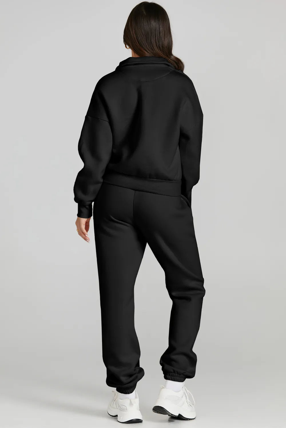 Quarter Zip Top and Drawstring Pants Set in Black