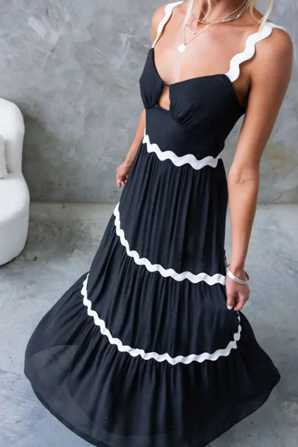 Tiered Maxi Dress with Scalloped Trim by Shenori