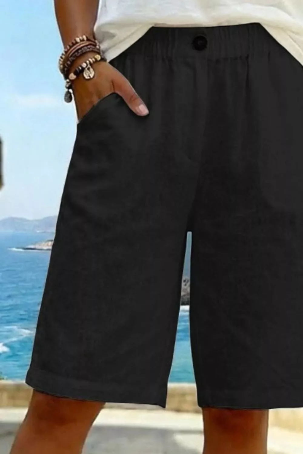 Pocketed Elastic Waist Shorts