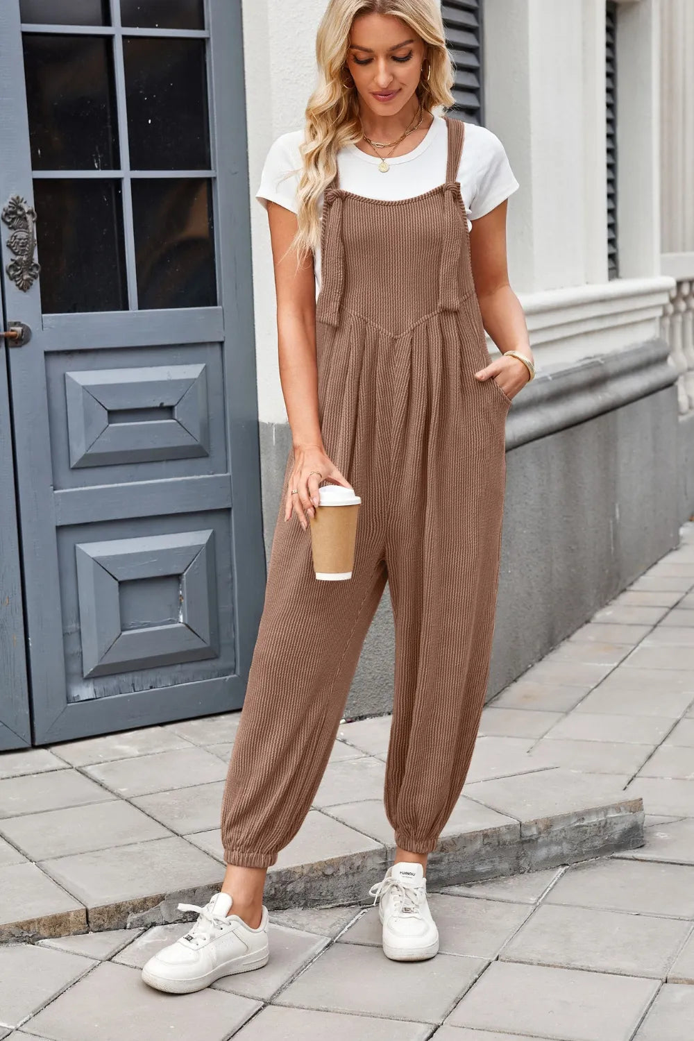Knotted Strap Overalls with Pockets