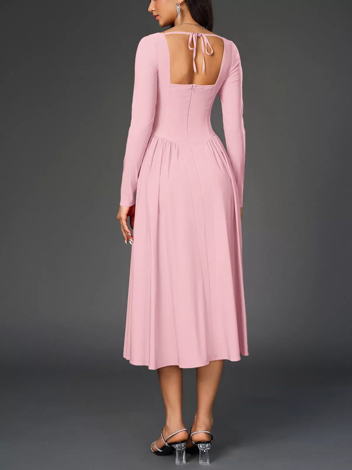 Sweetheart Neckline Long Sleeve A-Line Midi Dress