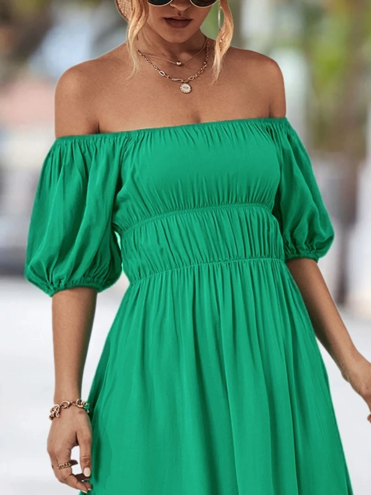 Off-Shoulder Puff Sleeve Mini Dress by ArtisticExpression