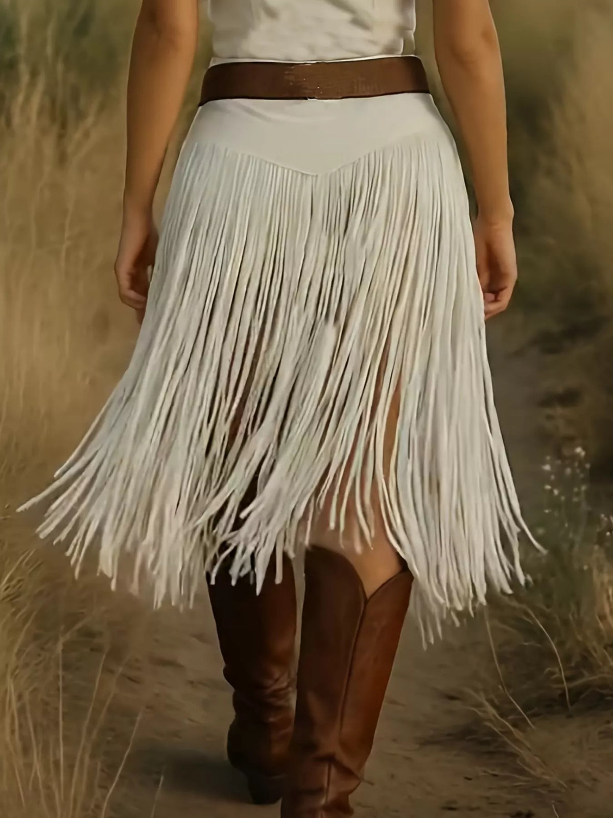 Fringe Trim Skirt in White