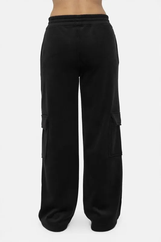 Mono B Elastic Waist Corduroy Cargo Pants in Black