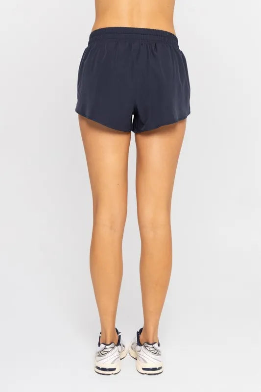 MONO B Drawcord Mini Shorts in Navy